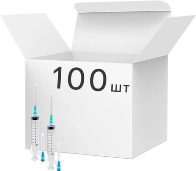 Шприц инъекционный трехкомпонентный mediOk Luer Slip 10 мл с двумя иглами 23G 0.6x30 мм и 21G 0.8x40 мм 100 шт (3CLS-10M23/21G)