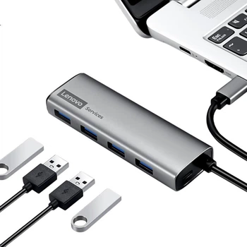 USB-концентратор Lenovo Type-C, многопортовый USB-концентратор, док-станция-адаптер, удлинительный USB-кабель, преобразователь для расширения возможностей ноутбука BY02C-3.0 (металлический)