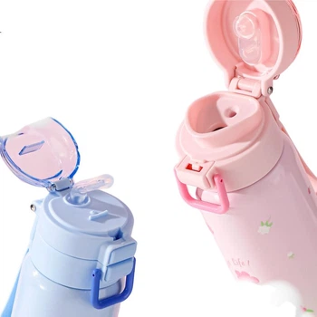 Детская термокружка Cille, большая бутылка для воды из нержавеющей стали 316, кружка двойного назначения для школьников, кружка со соломинкой для мальчиков, портативная кружка для отдыха на природе.
