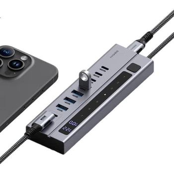 Багатопортова розширювальна док-станція Hagibis, концентратор Type-C, USB-розгалужувач, конвертер-хаб, швидка зарядка PD, незалежне джерело живлення з перемикачем-адаптером, підходить для комп'ютерів Apple та ноутбуків Mac