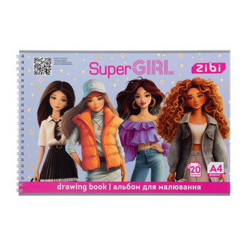 Альбом для малювання 20арк ZB.1440-10 SUPER GIRL KIDS Line на пружині 120 г/м2 рожевий