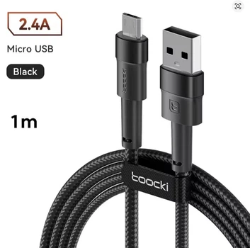 Micro USB-кабель Toocki 2.4A (1 м черный) для Samsung Redmi, быстрая зарядка PD, Micro-кабель для вентилятора, наушников, зарядного устройства, USB-кабель для передачи данных