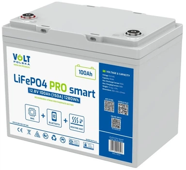 Акумуляторна батарея Volt Polska PRO SMART LiFePO4 12.8V-100Ah M8 Bluetooth + мат нагріву Strong life 5 year (6AKLI10S12)