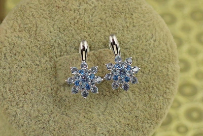 Сережки No Name Крижинка із блакитними каменями 1,6 см сріблясті