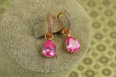 Сережки підвіски Xuping Jewelry зі зйомною рожевою краплею 2,5 см золотисті