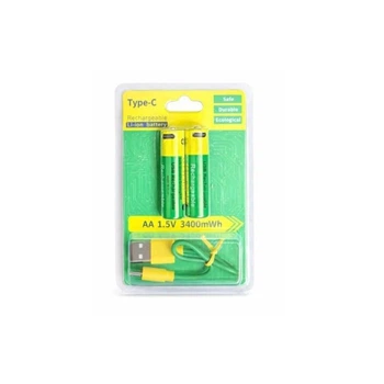 Акумуляторні батарейки AA 1.5V Li-Ion з USB Type-C зарядкою (3400 mWh, 2 шт) (LM-226-950)