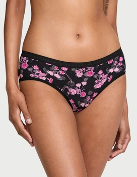 Жіночі бавовняні трусики сліпи Victoria's Secret з силіконовим поясом, М (Чорний з рожевим)