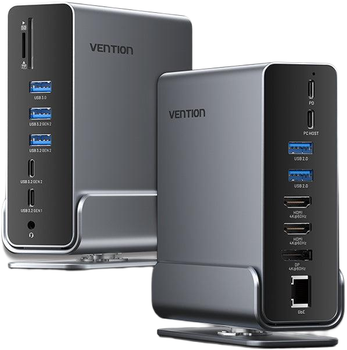 Hub USB 15 in 1 Vention USB3.2 Type-C - DP/HDMIx2/USB3.2/RJ45/SD/TF/3.5mm/PD, MST/SST (6922794779136)