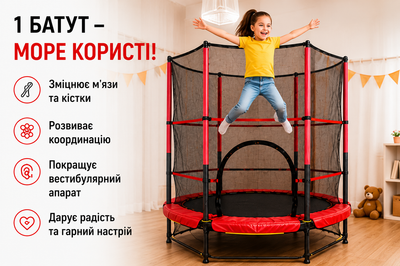 Батут детский для дома и улицы Delimano с защитной сеткой диаметр 140 см до 100 кг Красный