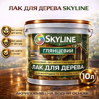 Лак для дерева Skyline акриловый глянцевый прозрачный для мебели, дверей и фасадов 10 л