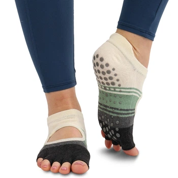 Носки для йоги с открытыми пальцами нескользящие трехцветные SP-Sport Yoga Socks 9813-2 размер 36-41 Black-Green-Beige