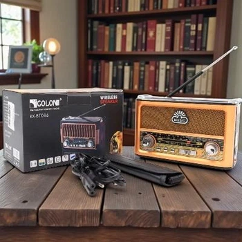 Портативное радио Golon с Bluetooth USB SD FM AM SW LED фонарем и двумя фонариками, золотой (78ОTB-XR)