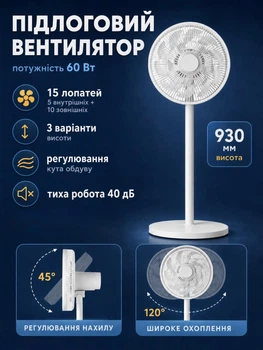 Напольный вентилятор Remzona SEF-01WT 60W комнатный 3 скорости настольный кондиционер для дома и офиса мощный бытовой комнатный с охлаждением белый