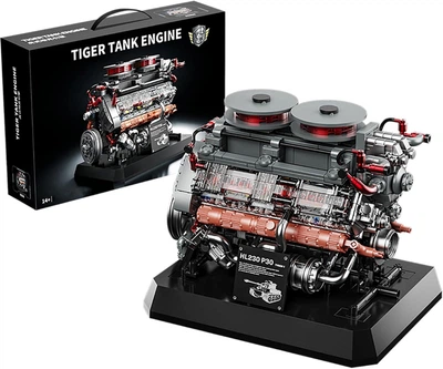 Конструктор 12GO 95008, Двигатель танка Тигр V12 Maybach HL230 P30 с моторизацией, 1236 деталей