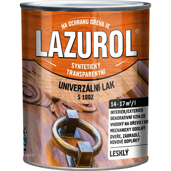 Лак для дерева и металла LAZUROL S1002 UNIVERSAL, 0,75 л, бесцветный, глянцевый