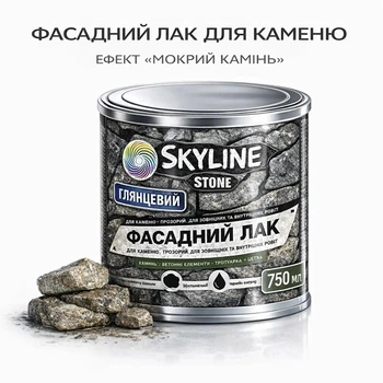 Лак акриловый фасадный Skyline Stone глянцевый с эффектом мокрого камня для камня и кирпича прозрачный 0.75 л