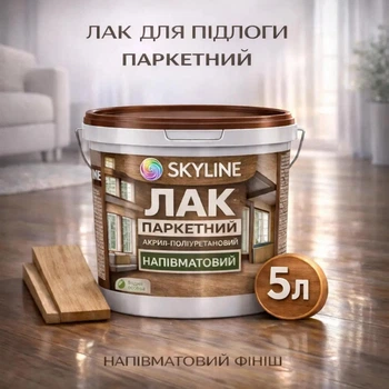 Лак для паркета Skyline акрил-полиуретановый полуматовый без запаха 5 л
