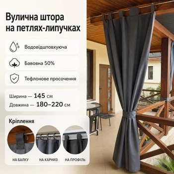 Уличная штора на петлях-липучках/тефлоновая пропитка/145*180-220 см, граффит