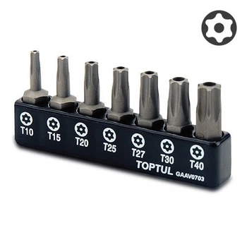 Набор бит TORX с отверстием TOPTUL 1/4" 7ед. (T10-T40) GAAV0703