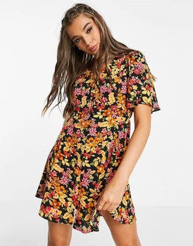 Cукня-міні ASOS DESIGN із зав'язками та квітковим принтом Чорний EU38/UK10 107918460