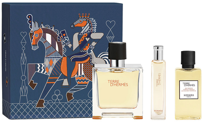Zestaw męski Hermes Terre D’Hermes Woda perfumowana 75 ml + Miniatura Woda perfumowana 15 ml + Żel pod prysznic 40 ml (3346130026006)