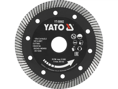 Диск отрезной алмазный YATO TURBO для греса и керамики 125 x 1.3 x 10 x 22.2 мм для мокрой и сухой резки YT-59982
