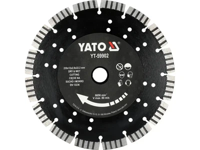 Диск алмазный отрезной YATO для железобетона и камня 230/22.2 x 2.8 мм для мокрой и сухой резки YT-59902