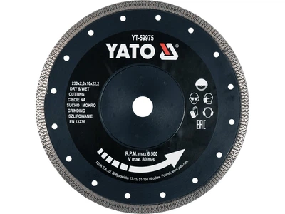Диск отрезной алмазный YATO для греса, стекла и керамики 230 x 2 x 10 x 22.2 мм для мокрой и сухой резки YT-59975