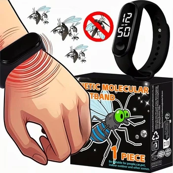 Ультразвуковой браслет от комаров Electronic Molecular Wristband, электронный отпугиватель насекомых с дисплеем, для дома, прогулок и путешествий, черный
