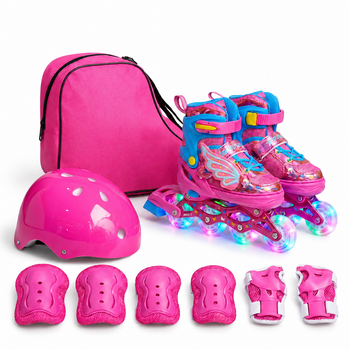 Детские раздвижные ролики с шлемом и защитой SP-Sport Butterfly 916 размер 35-38 Pink