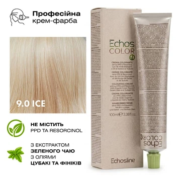 Крем-фарба для волосся Echosline Echos Color 9.0 ICE Натуральний холодний ультрасвітлий блонд 100 мл