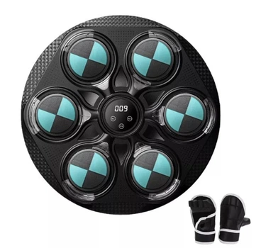 Настінна боксерська мішень на акумуляторі з підсвічуванням та bluetooth Боксерський тренажер з рукавичками Чорний з блакитним