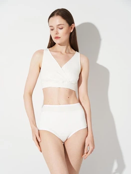 Комплект для кормления KOKO Boutique: топ на запах и высокие послеродовые трусы с карманом Молочный, XXL