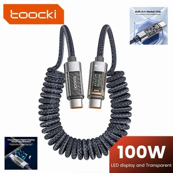 Кабель Спиральный Toocki Type-C – Type-C PD 100W (20V/5A) LED дисплей быстрая зарядка 1,8м Grey