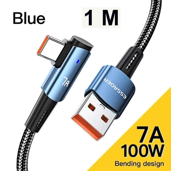 Кутовий Кабель для заряджання та передачі даних Essager 7A, 90° Degree Blue, 100W, USB Type-A to USB Type-C, 1 м