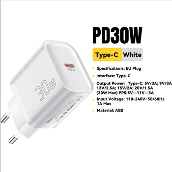 Сетевое зарядное устройство Essager 30W White GaN PD QC3.0 / Type C / быстрая зарядка / (ES-CD52)