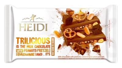Молочный шоколад Heidi Trilicious с кусочками брауни, арахиса и печенья 180 г
