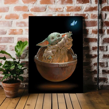 Интерьерная картина Малыш Йода и и бабочка, Грогу, Мандалорец, Baby Yoda, Mandalorian, Star Wars, 60×43 см (id3963)