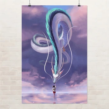 Постер Віднесені привидами, Тіхіро та Хаку-дракон, Spirited Away (2001), аніме постер, A3 42×28 см (id3854)
