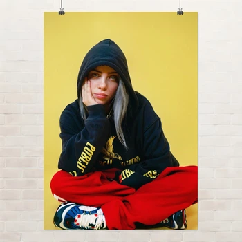 Постер Билли Айлиш в красных штанах, Billie Eilish, A3 42×30 см (id3867)