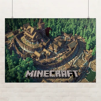 Постер Майнкрафт, Minecraft, город с замком, A3 30×42 см (id2364)