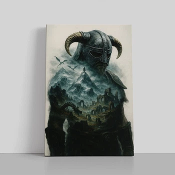 Интерьерная картина Скайрим, Довакин, Skyrim, The Elder Scrolls, RPG, Драконорождённый, 42×28 см (id7046)