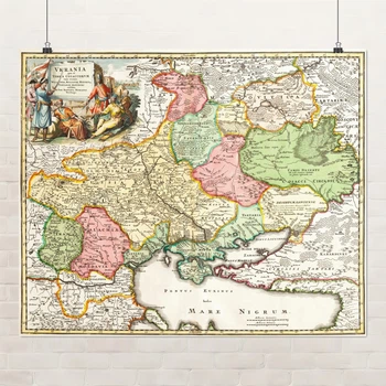 Постер Украина или казацкая земля с близлежащими провинциями 1720г, Terra Cosaccorum, A0+ 106×128 см (id6703)