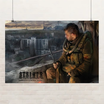 Постер Сталкер, Стрілок та вид на Прип'ять, колаж, Stalker, плакат для геймера, A2 40×60 см (id2003)