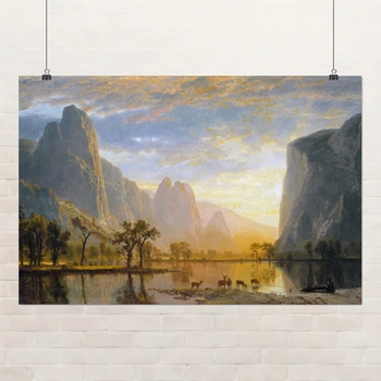 Постер Альберт Бирштадт, Долина Йосемити, Калифорния, Albert Bierstadt, репродукция картины, A3 28×42 см (id7003)