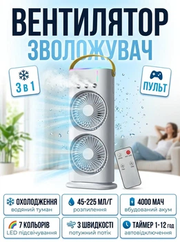 Вентилятор настольный с распылителем водного тумана и LED подсветкой на пульту 3 в 1 D94І9 Air Double-ended Spray Fan 2 Pro