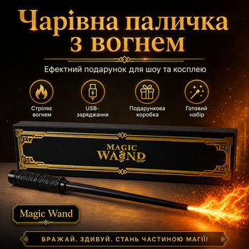 Магическая палочка Черная Magic Wand - Подарочный набор с USB зарядкой и эффектным дизайном, стреляющая огнем