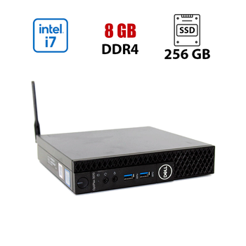 Неттоп Dell OptiPlex 3070 Micro USFF / Intel Core i7-9700T (8 ядер по 2.0 - 4.3 GHz) / 8 GB DDR4 / 256 GB SSD / Intel UHD Graphics 630 / DisplayPort / HDMI / Wi-Fi / Win 10 Lic б/у