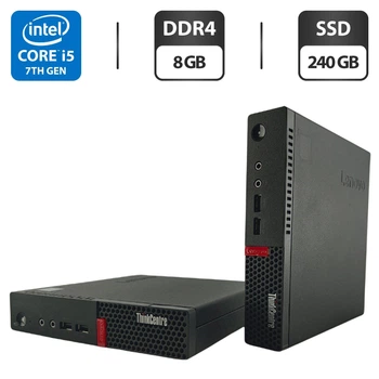 Неттоп Lenovo ThinkCentre M710q Tiny USFF / Intel Core i5-7400T (4 ядра по 2.4 - 3.0 GHz) / 8 GB DDR4 / 240 GB SSD / Intel HD Graphics 630 / VGA / Блок питанияб/у