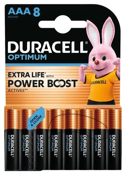 Батарейка щелочная Duracell Optimum, 8xAAA/LR03, 1.5V, блистер 8шт